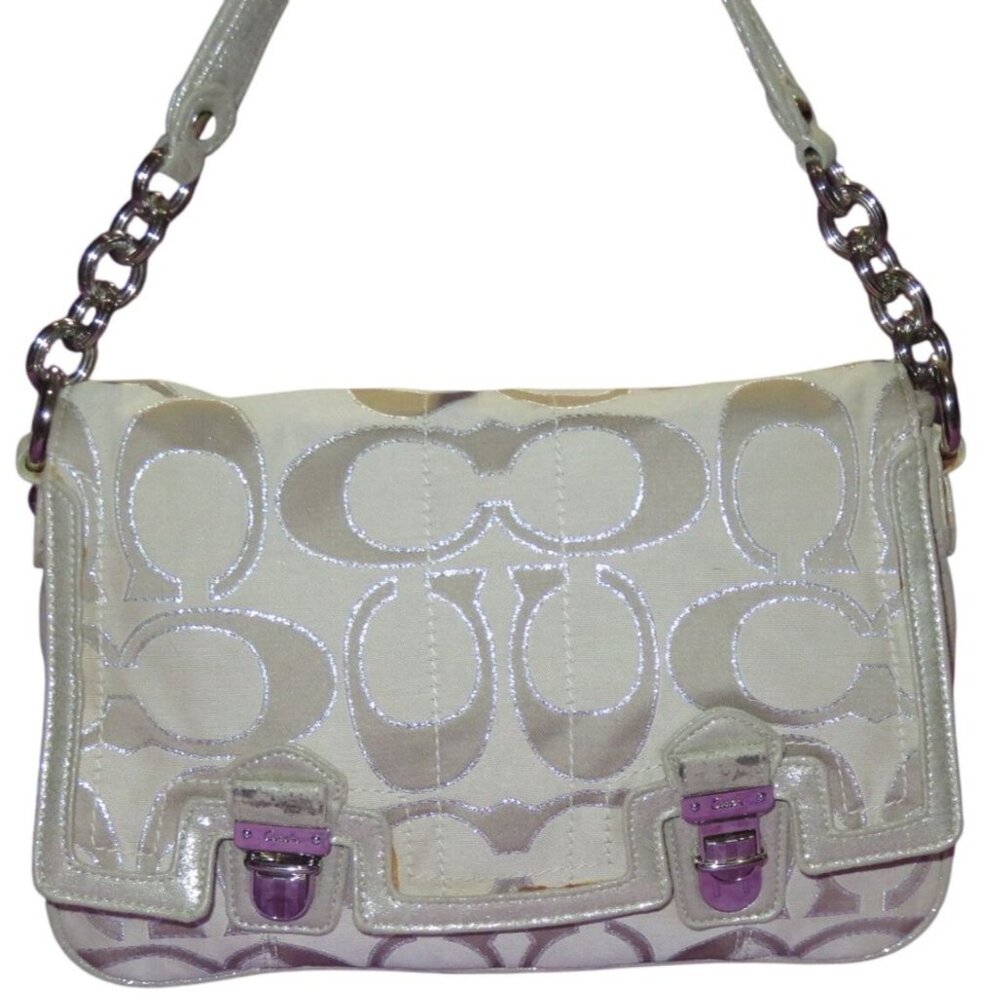 Coach 2011 Poppy Signature C Metallic Canvas & Leather Messenger Flap Satchel